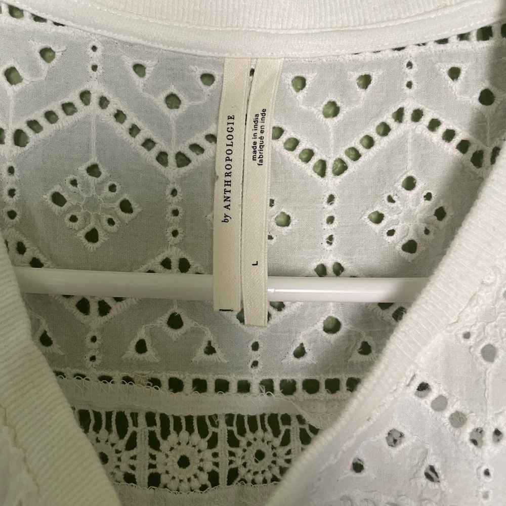 Anthropologie White Sustainable Lace Eyelet Blouse Large - Picture 7 of 8